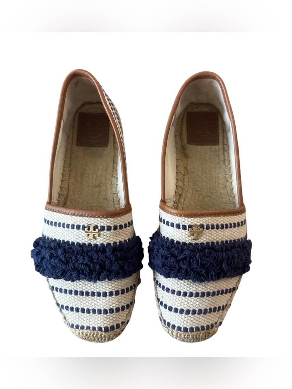 Tory‎ Burch Shaw Fringe Espadrilles Navy Cream Stripe 8